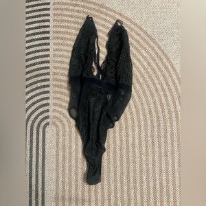 Victoria Secret black vintage lace and velvet teddy bodysuit size L